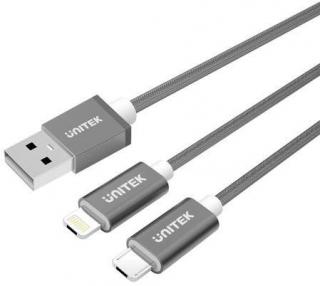 Y-C4023 2 in 1 USB to Micro & Lightning  1.5m Charge & Sync Cable - Grey 