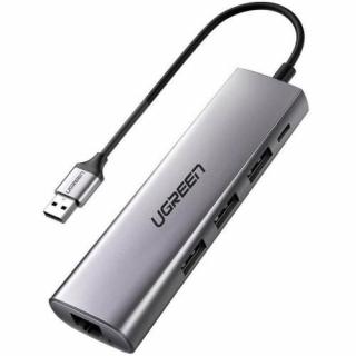 USB3.0 To 4 Port USB3.0 With RJ45 Multi Port Hub - Grey 