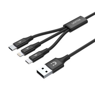 1.2m 3in1 USB-A to Micro USB/Type-C/Lightning Multi Charging Cable - Black 